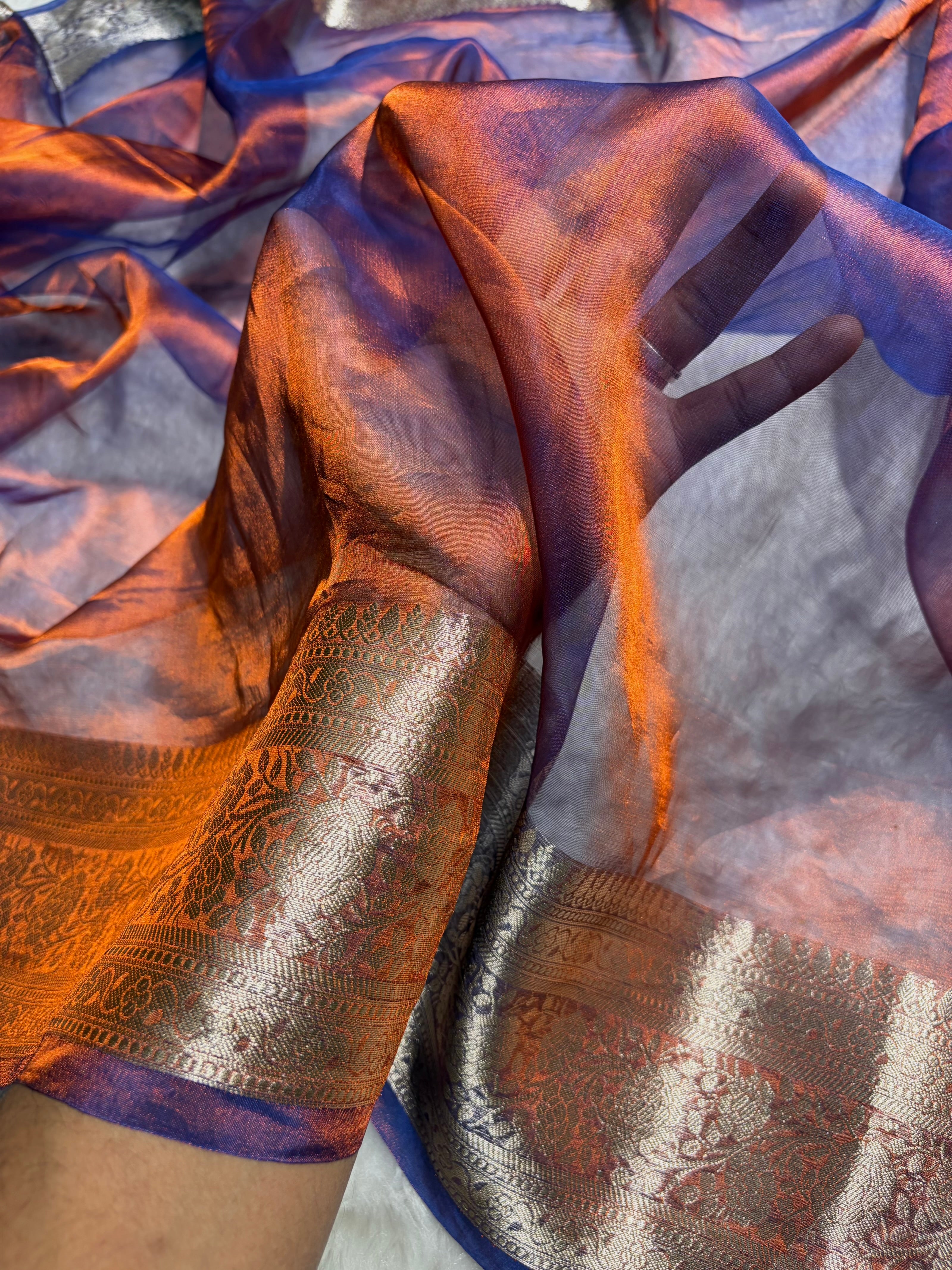 Rusty Purple Shades Pure Tissue Silk Saree with Brocade Blouse PT-08