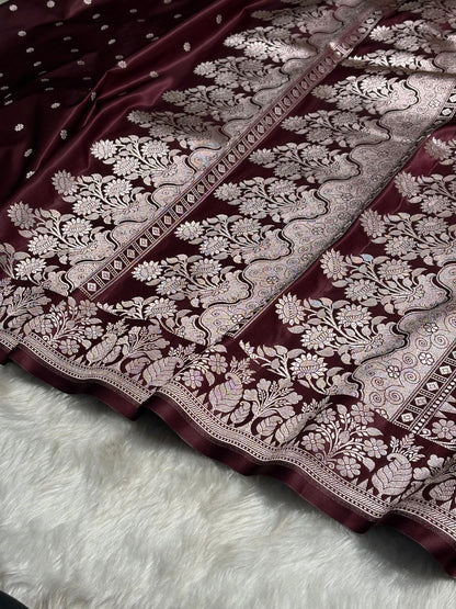 Garnet Shades Floral Boota With Floral Border Mashru Silk Saree MSM 79