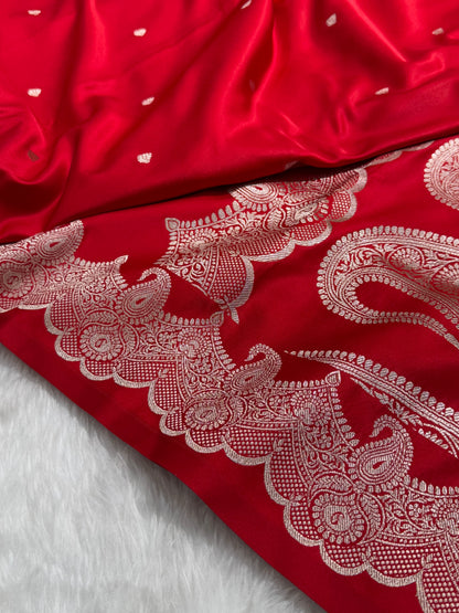 Premium Red Banarasi Scallop Katan Silk Saree