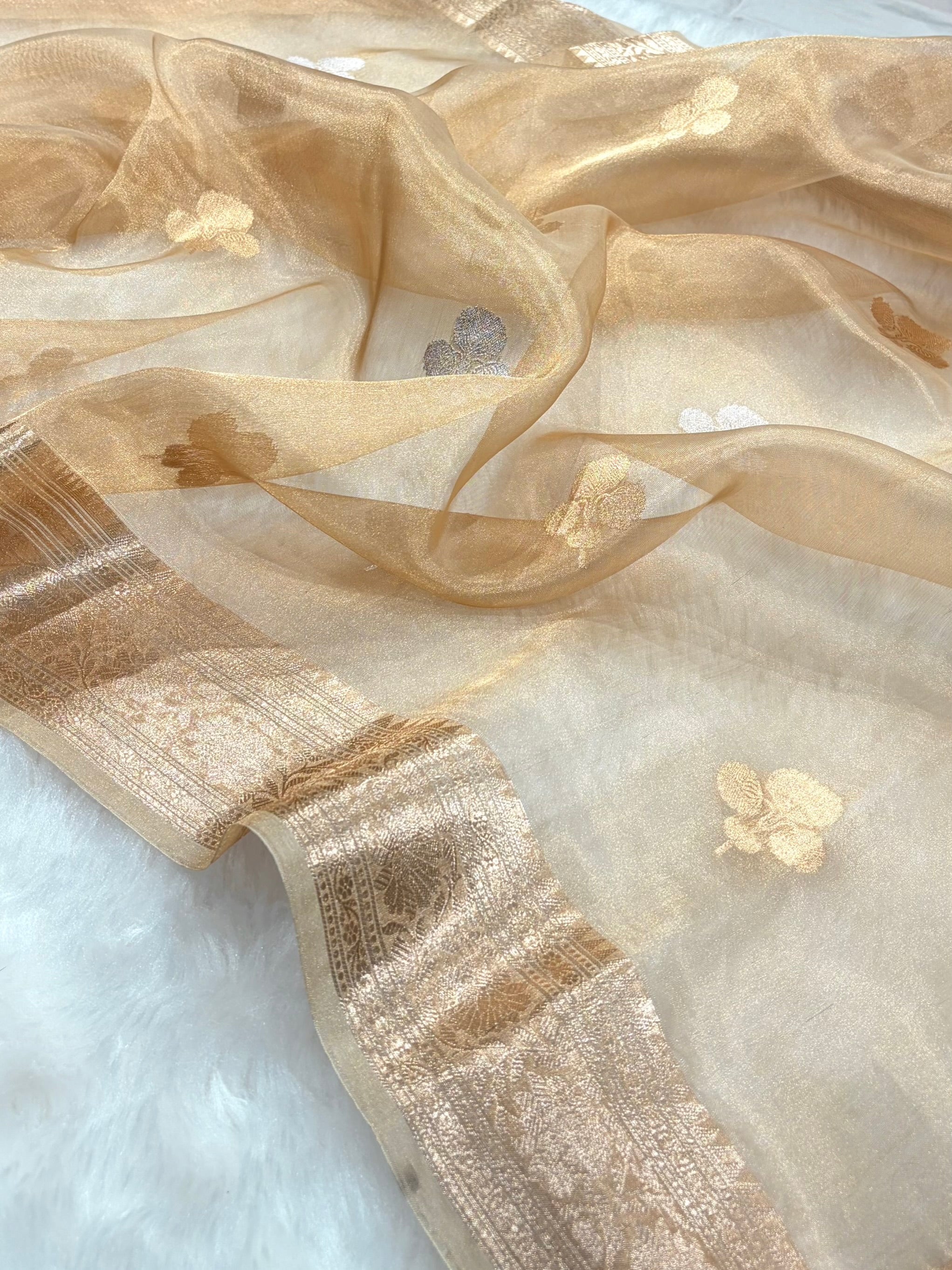 Tusser Bananasi Floral Shades Pure Tissue Silk Saree PT-49