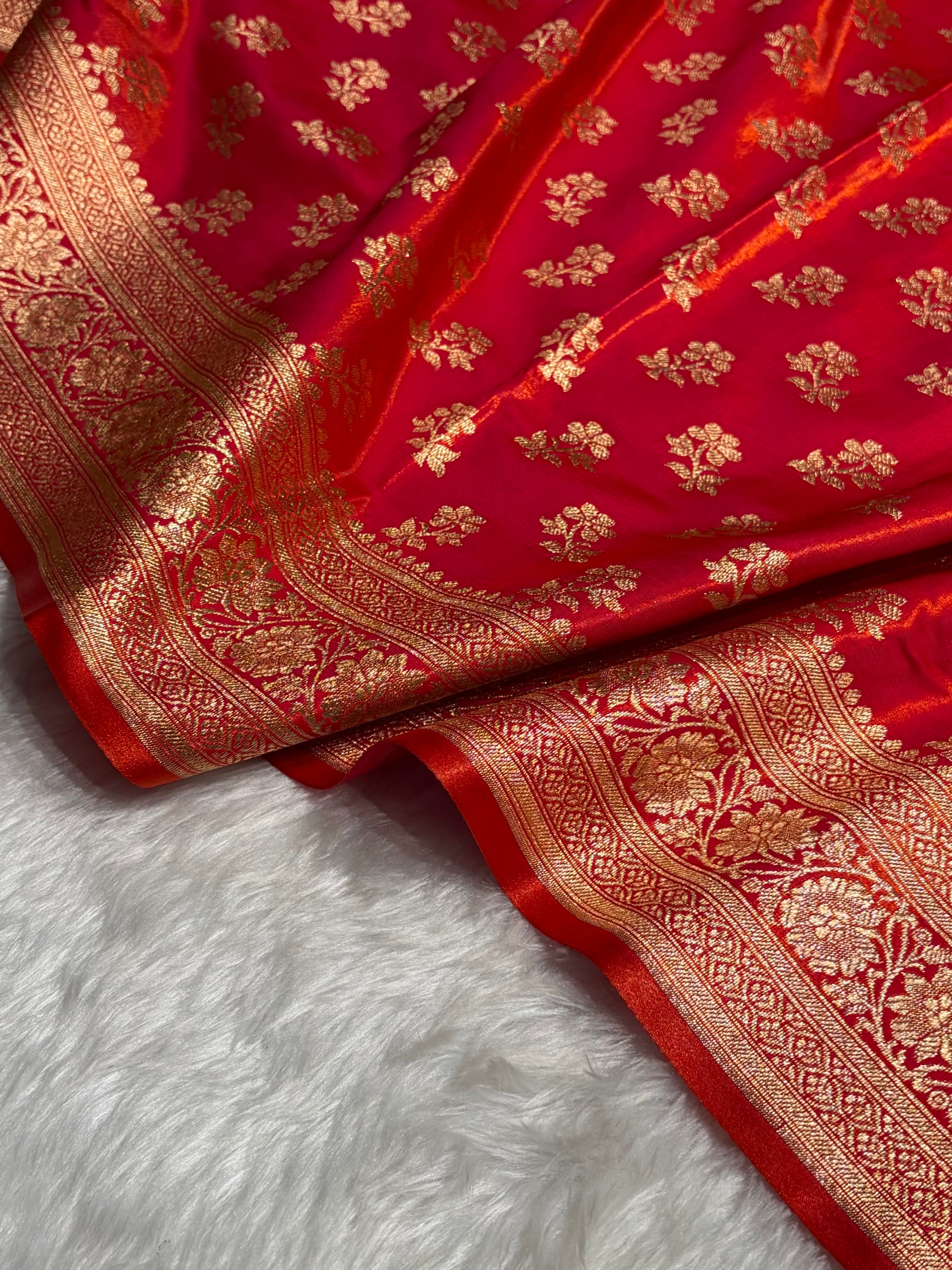 Orange Shades Banarasi Satin Silk Saree SS34