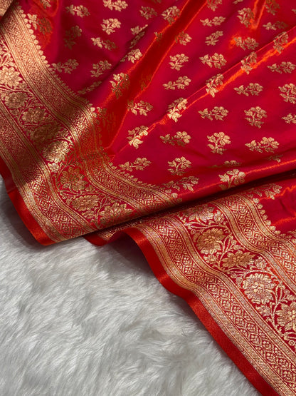Orange Shades Banarasi Satin Silk Saree SS34