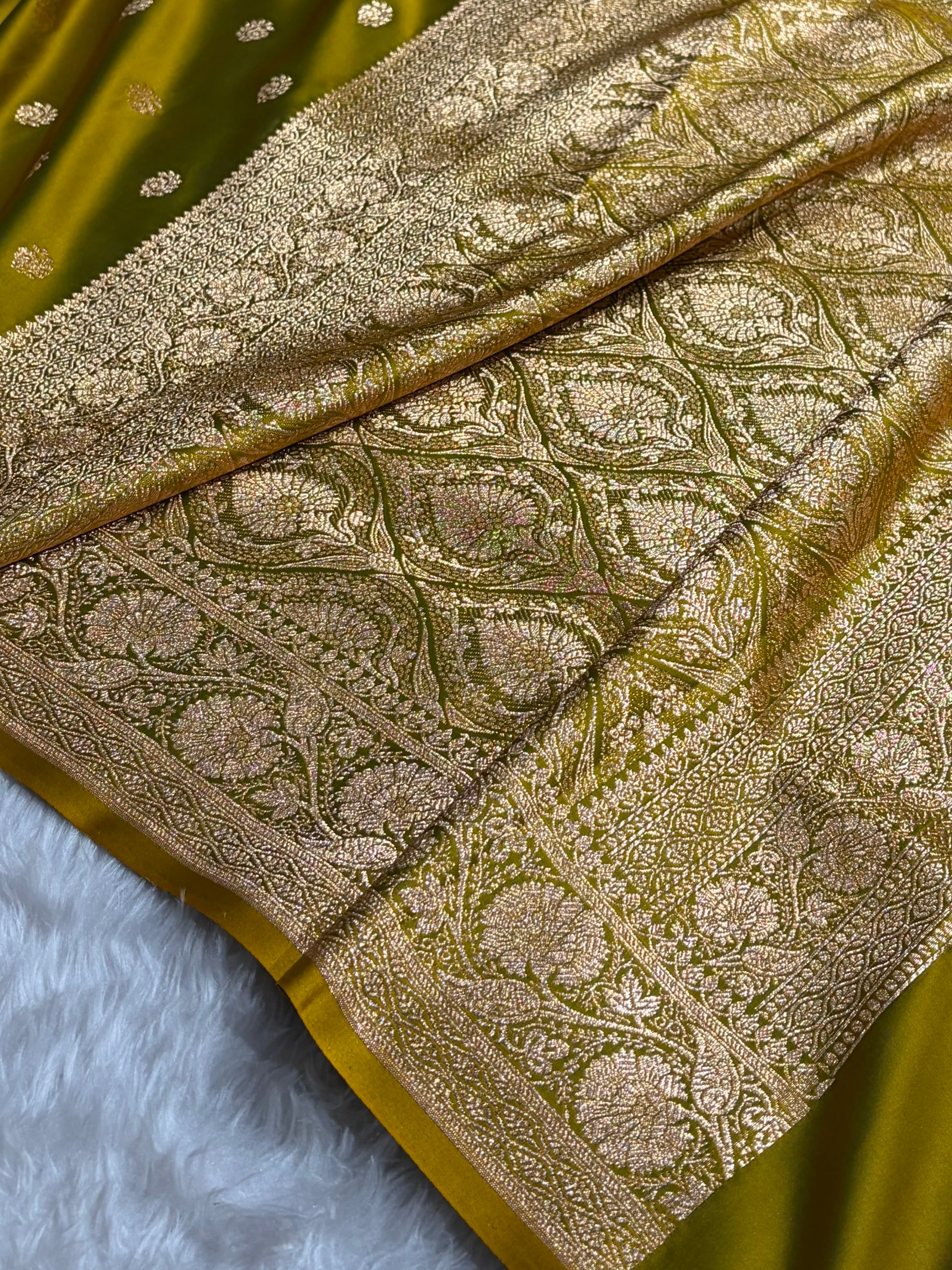 Liril Mehndi Floral Boota Pattern Satin Katan Silk Saree SK72