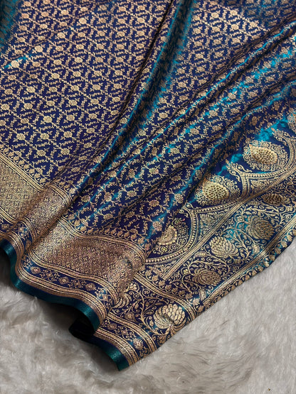Satin Silk Saree Swarovski Work Jaal in Peacock Blue Shades BSS23 (R)