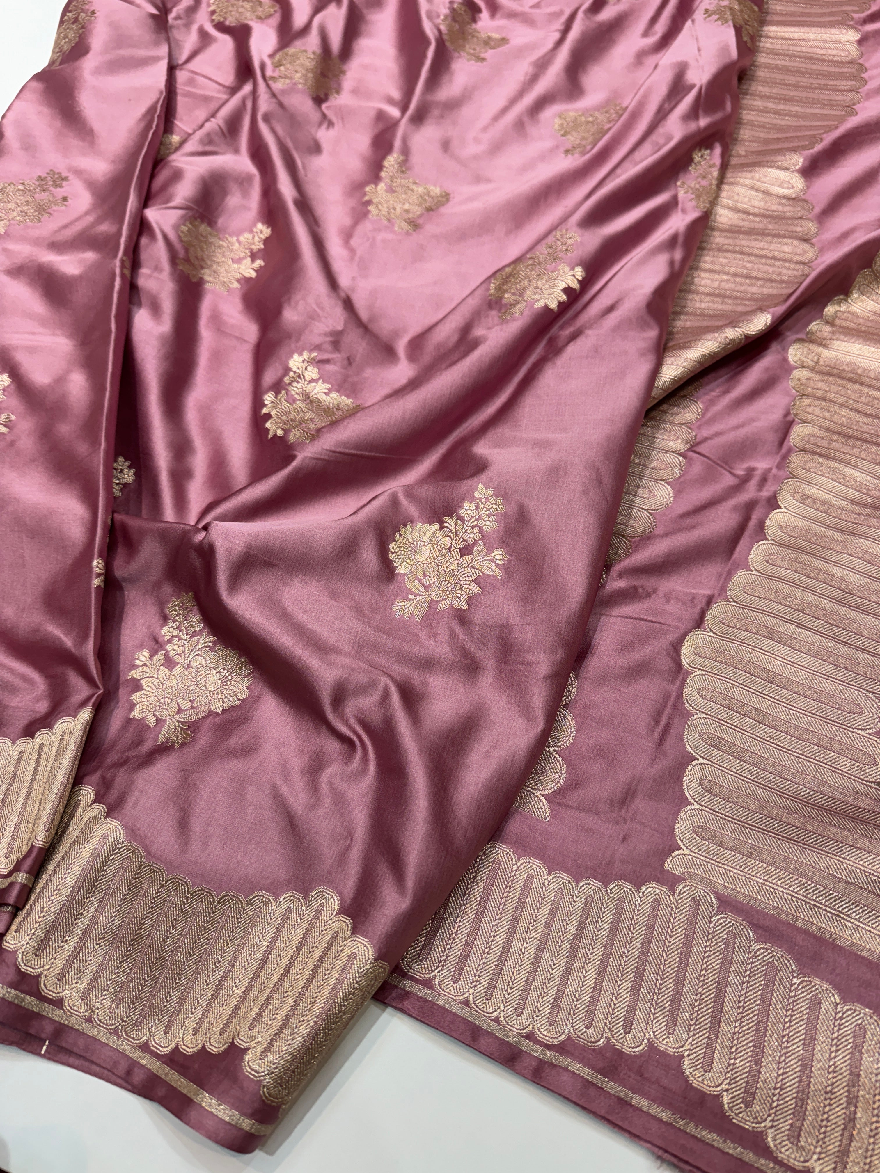 Mauve Pink Floral Motif Mashru Silk Saree