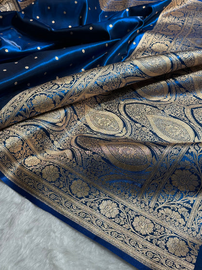 Banarasi Satin Silk Dot Booti in German Blue Shades SS08