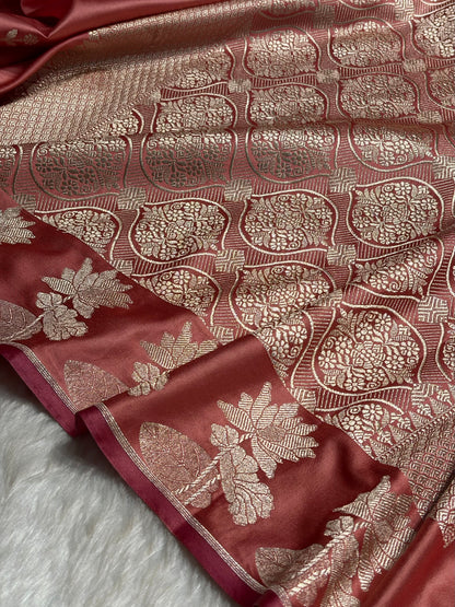 Peach Floral Border Booti Mashru Silk Saree MS54