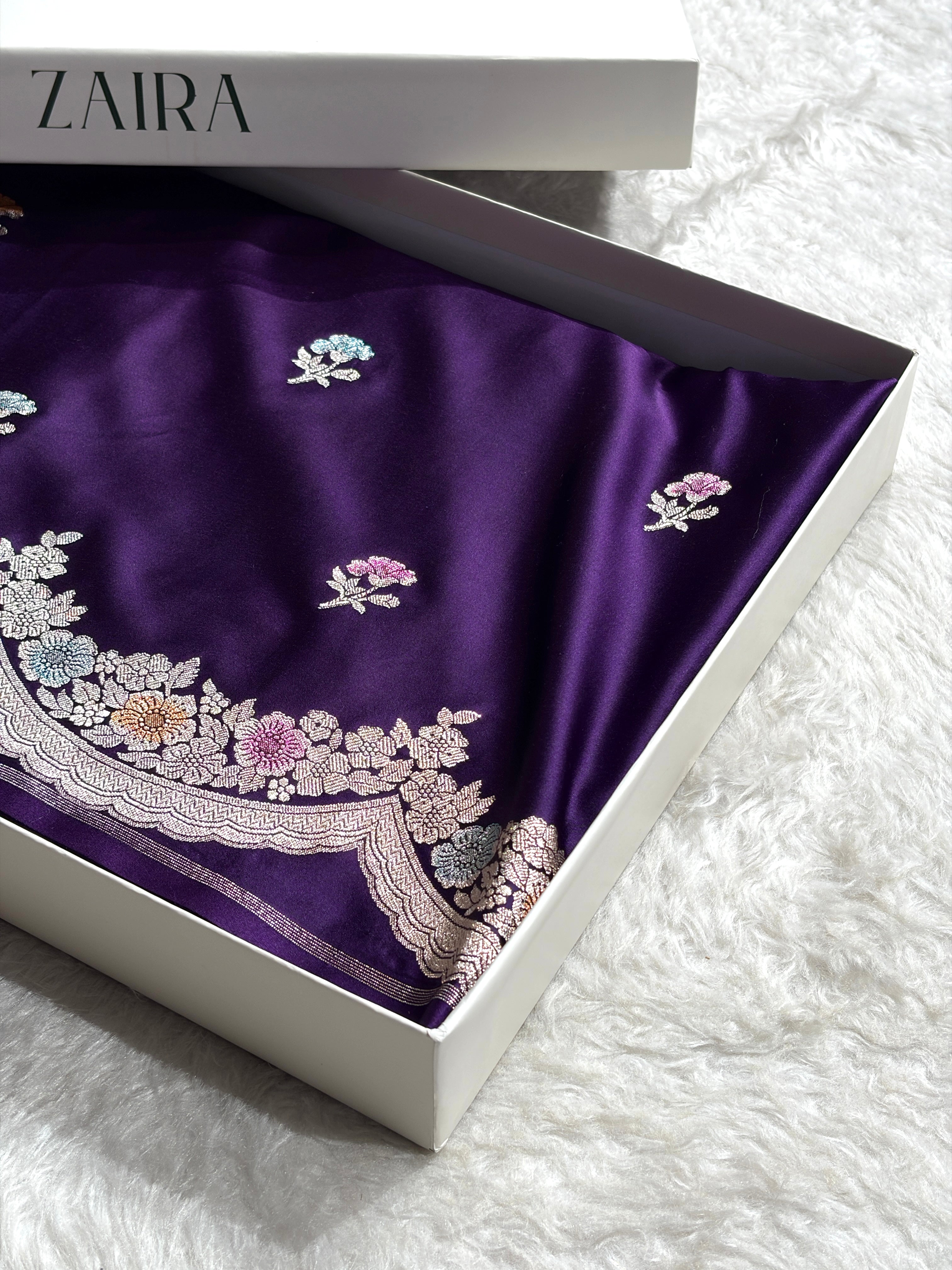 Purple Shades Minakari Scallop Booti Mashru Silk Saree MCS27