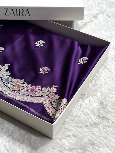 Purple Shades Minakari Scallop Booti Mashru Silk Saree MCS27