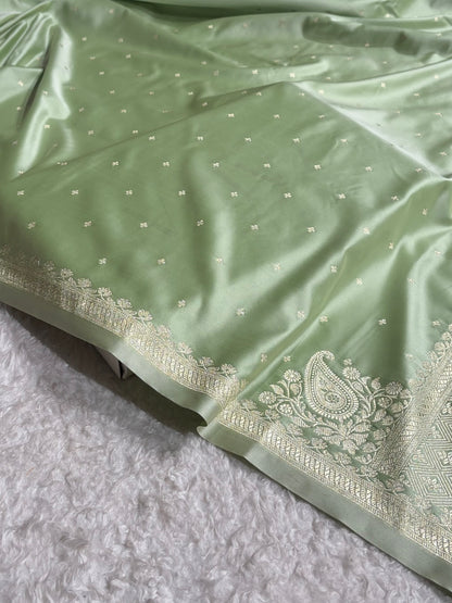 Light Pista Shades Banarasi Boota Pattern Floral Mashru Silk Saree MSM-119