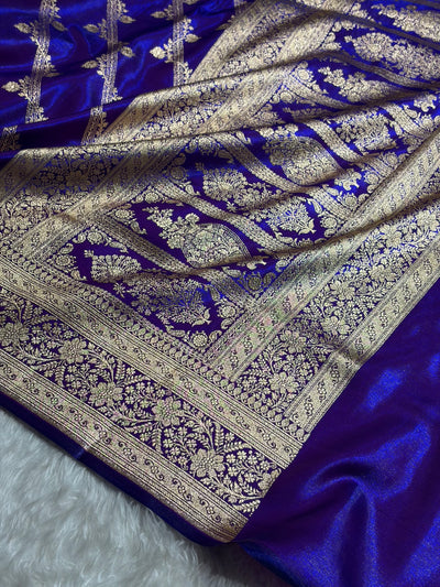 Purple Shades Cross Pattern Banarasi Satin Silk Saree SS50