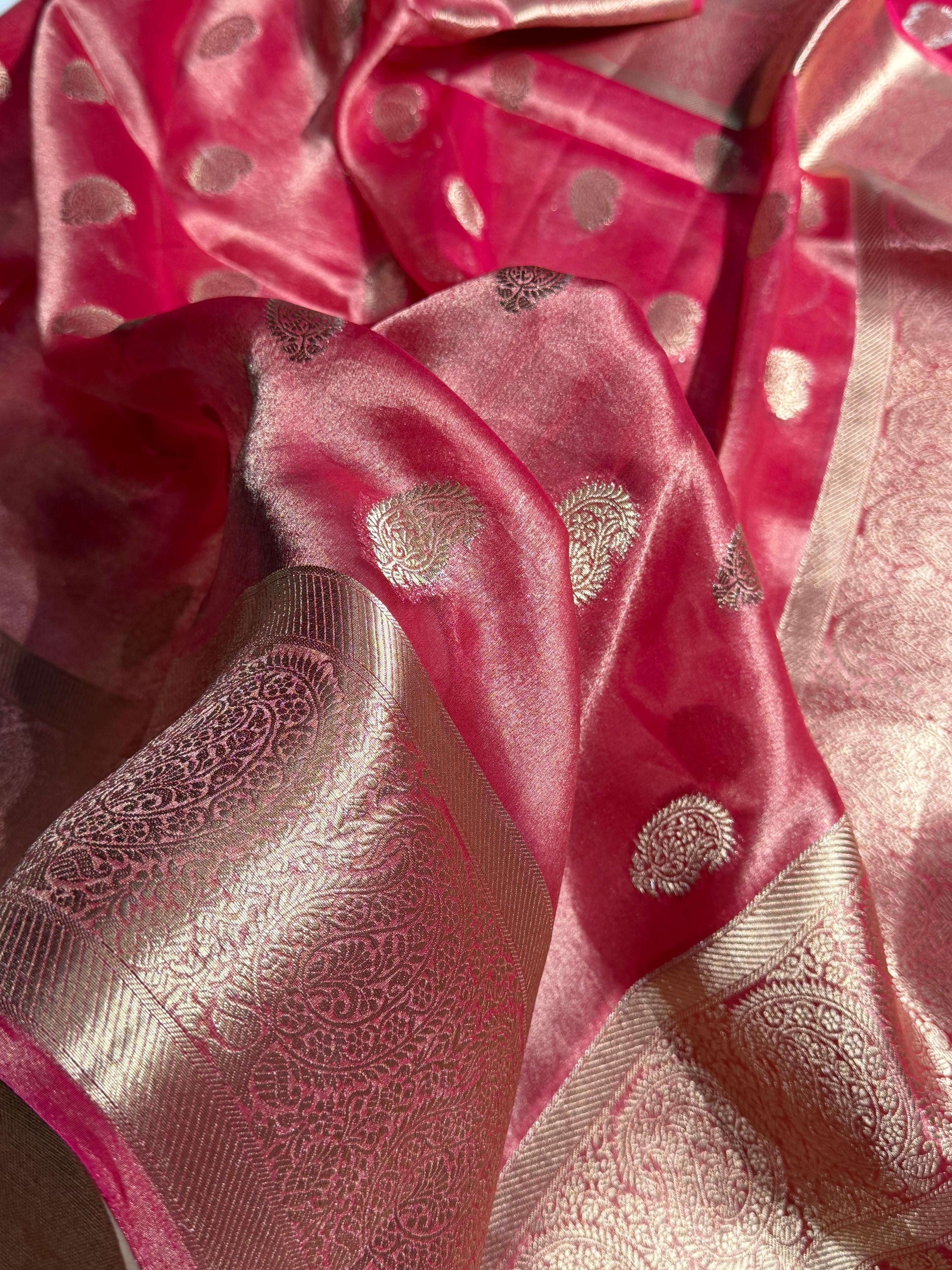Pastel Pink Floral Shades Pure Tissue Kora Silk Saree TKC-01