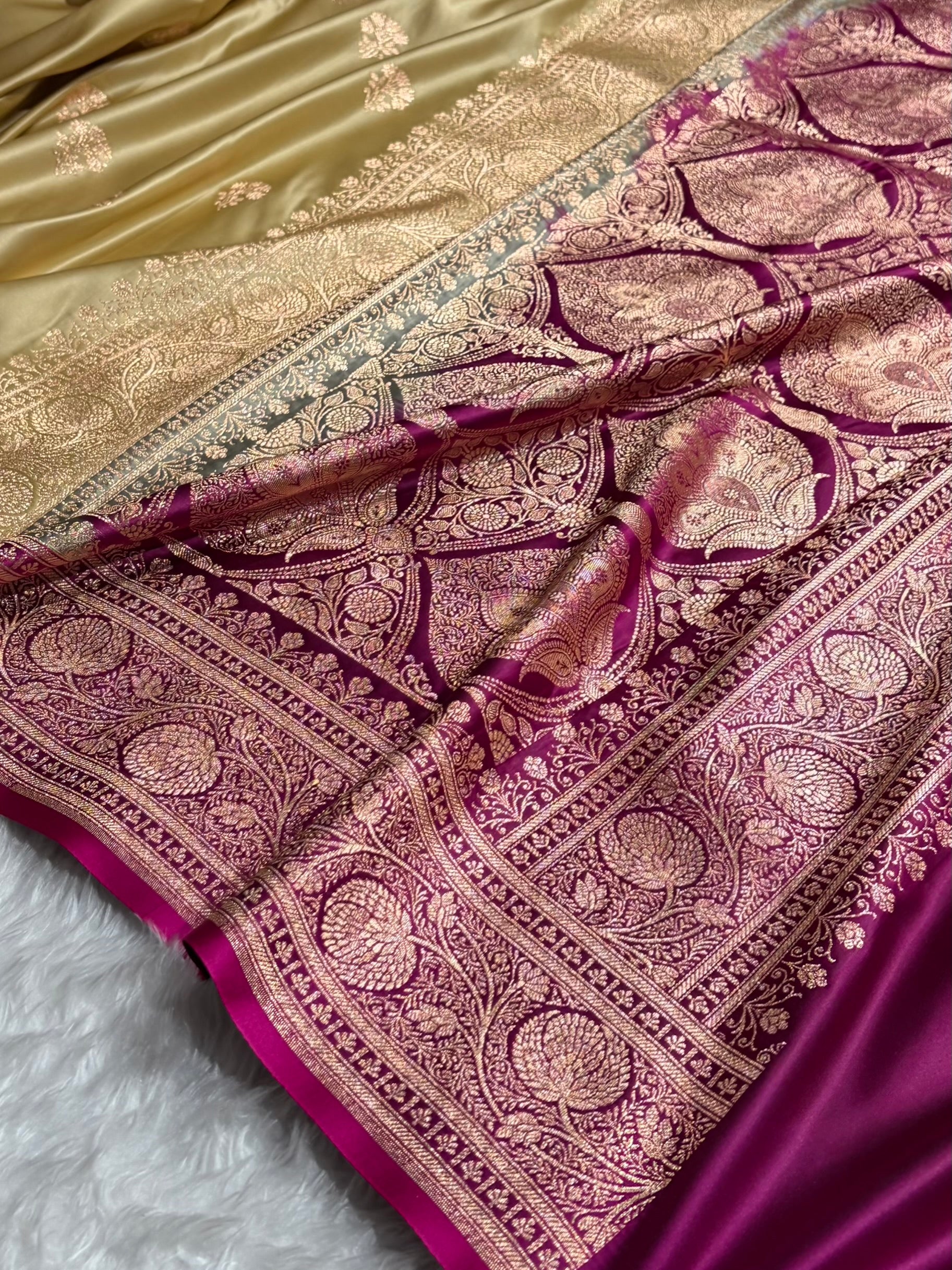 Tusser  - Wine Banarasi Boota Katan Silk Saree SKM29