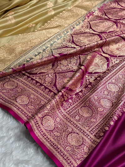 Tusser  - Wine Banarasi Boota Katan Silk Saree SKM29