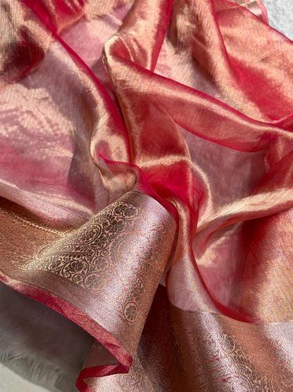 Gajiri Shades Tissue Bananasi Floral Pure Tissue Silk Saree PT-57