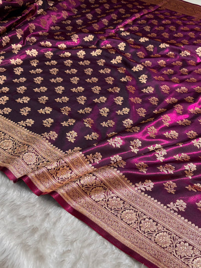 Wine Shades Banarasi Satin Silk Saree SS34