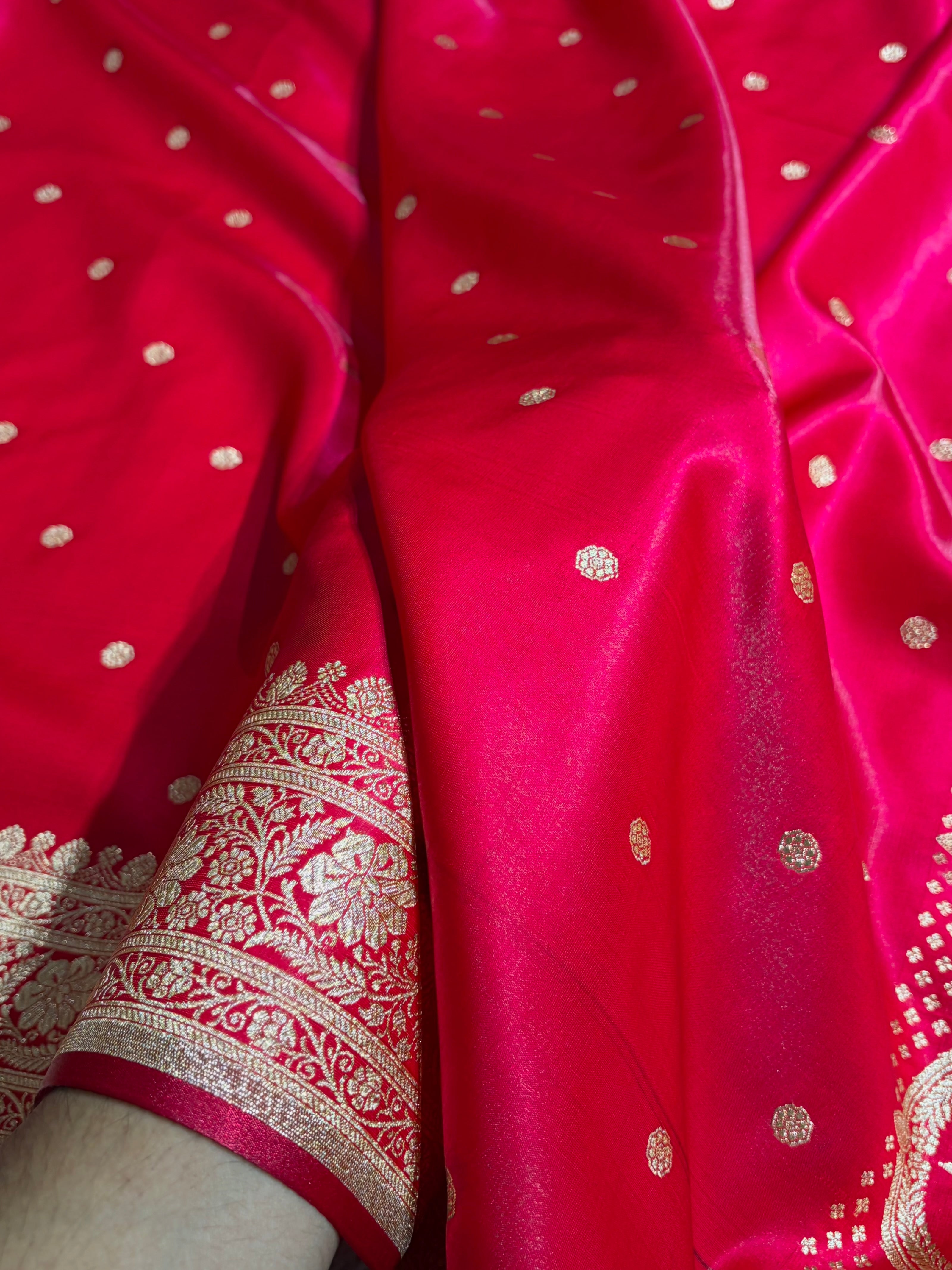 Satin Silk Saree Banarasi Booti in Cross Rani Shades SS29