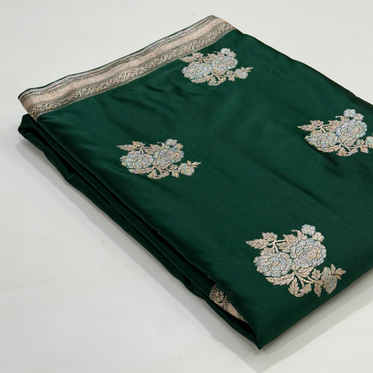 Bottle Green Sona Rupa Floral Motif Mashru Silk Saree