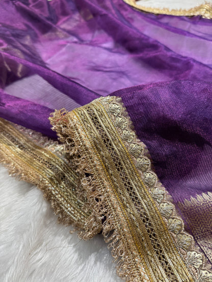 Semi Pure Tissue Silk Saree with Gotta Patti in Purple Shades TGP03