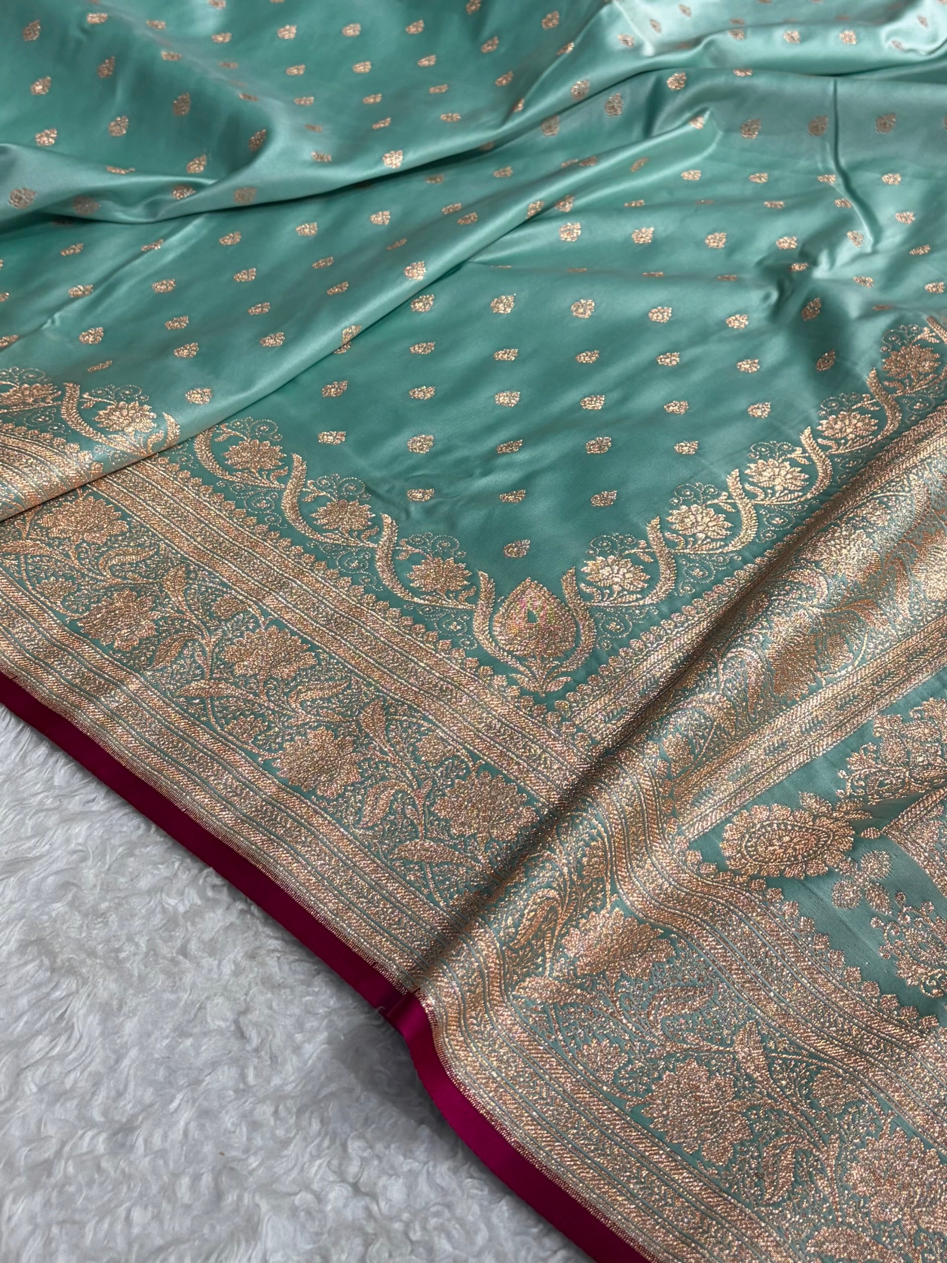 Banarasi Katan Silk Saree In Sea Green Shades SK08