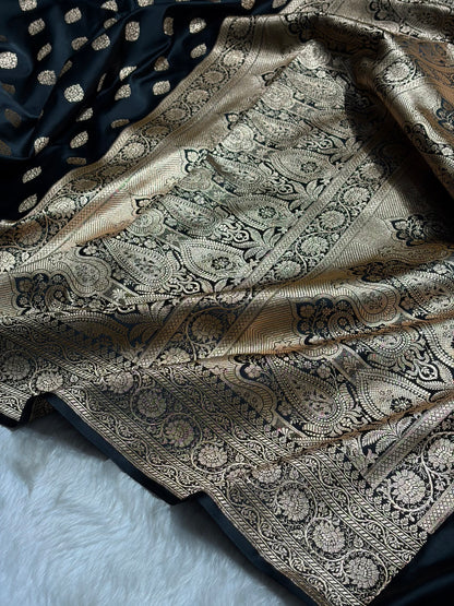 Boota Katan Silk Saree In Black Shades SK02