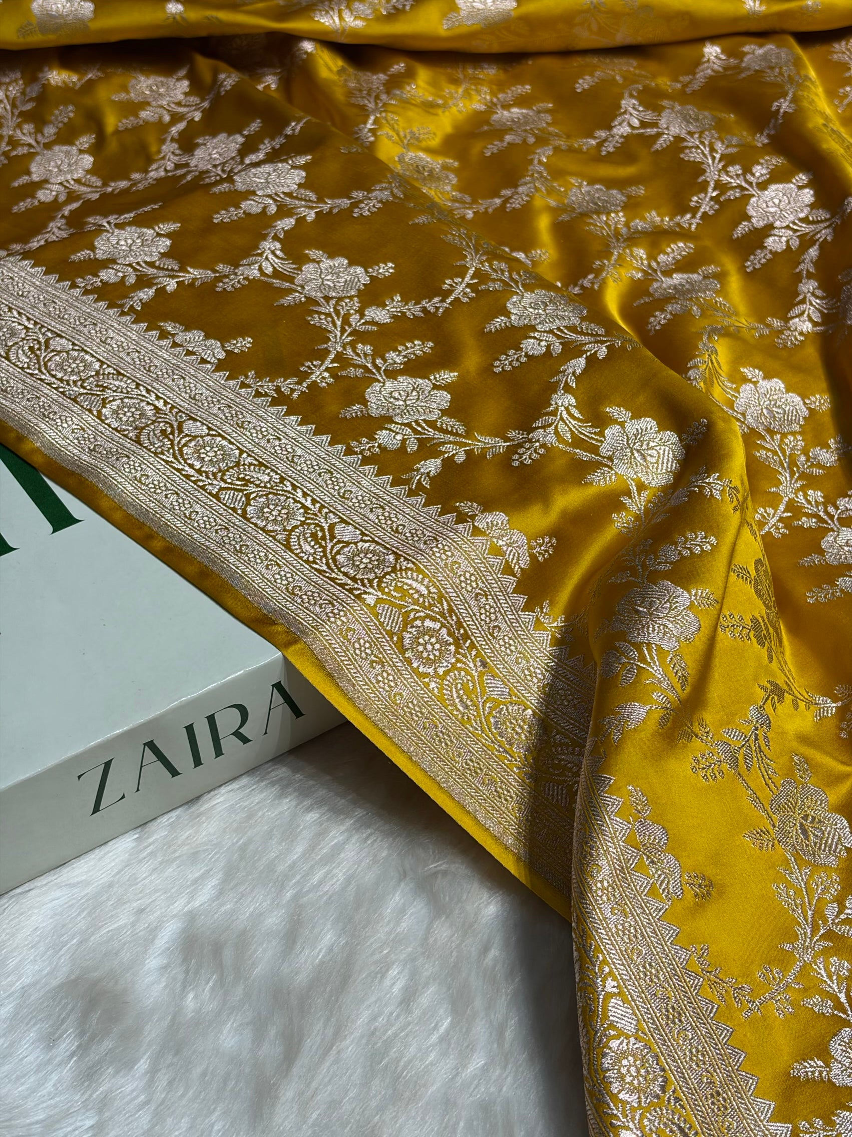 Mustard Floral Jaal Mashru Silk Saree  MS28