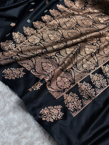 Black Shades Banarasi With Floral Border Mashru Silk Saree MSM-126