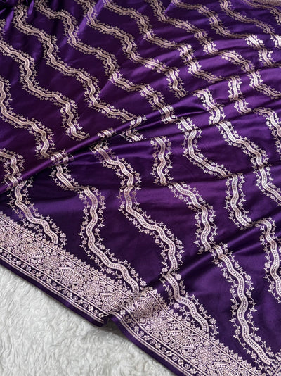 Banarasi Cross Pattern in Purple Shades Floral Mashru Silk Saree MCS93