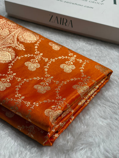Banarasi Satin Silk Saree Jaal in Fire Gold Shades SS23