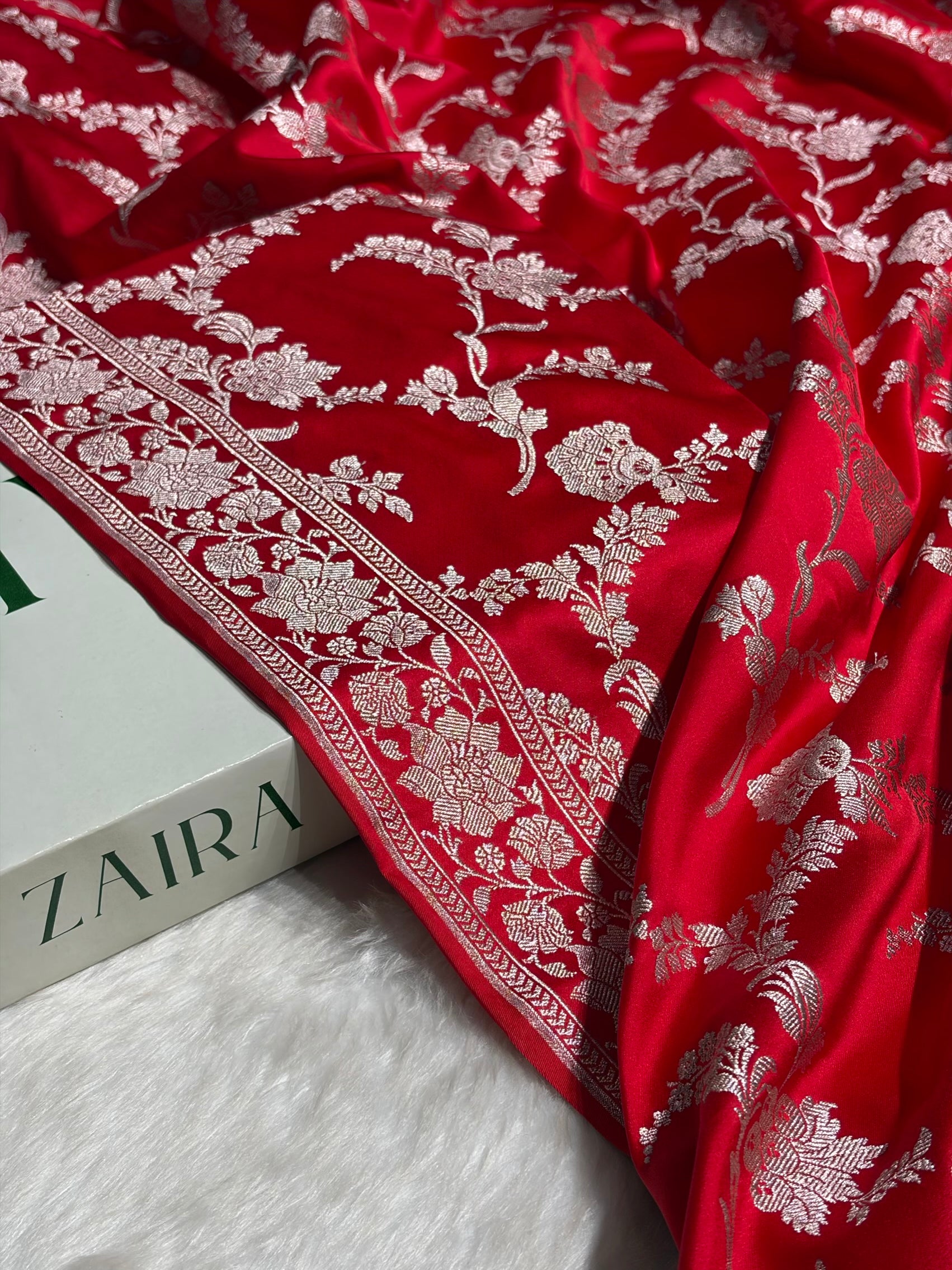 Ruby Red Shades Jaal Mashru Silk Saree MS48