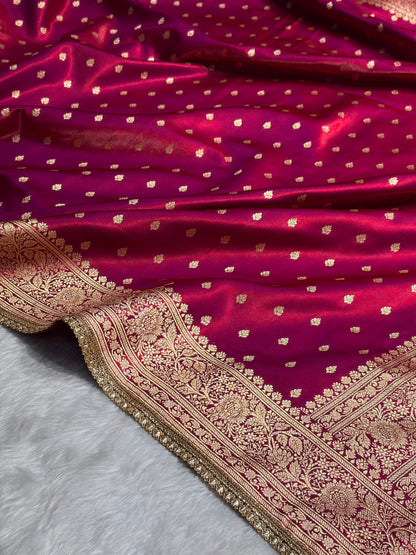 Banarasi Ultra Light Weight Satin Silk With Gotta Patti Booti in Reddish Magenta Shades SSGP06