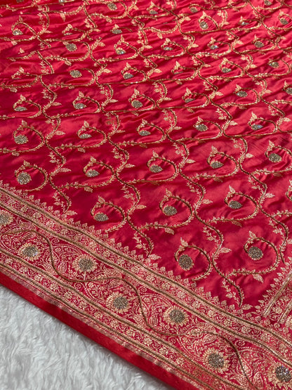 Banarasi Gajri Shades Jaal Pattern With Swarovski Stone & Zardozi Satin Katan Silk Saree BSK55