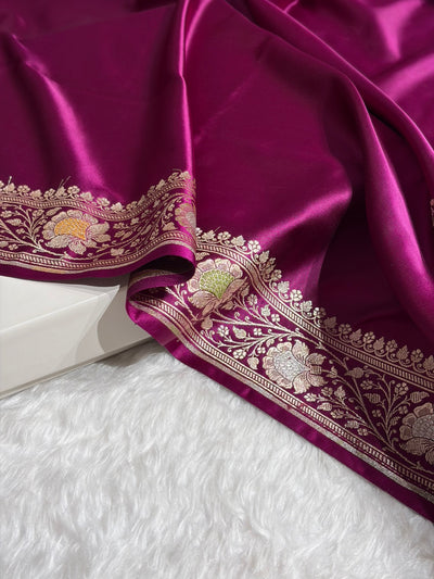 Wine Shades Banarasi With Plain Minakari Broder Pattern Mashru Silk Saree MSM-135