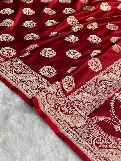 Banarasi Cross Maroon Shades Banarasi Boota Pattern Floral Mashru Silk Saree MSM-104
