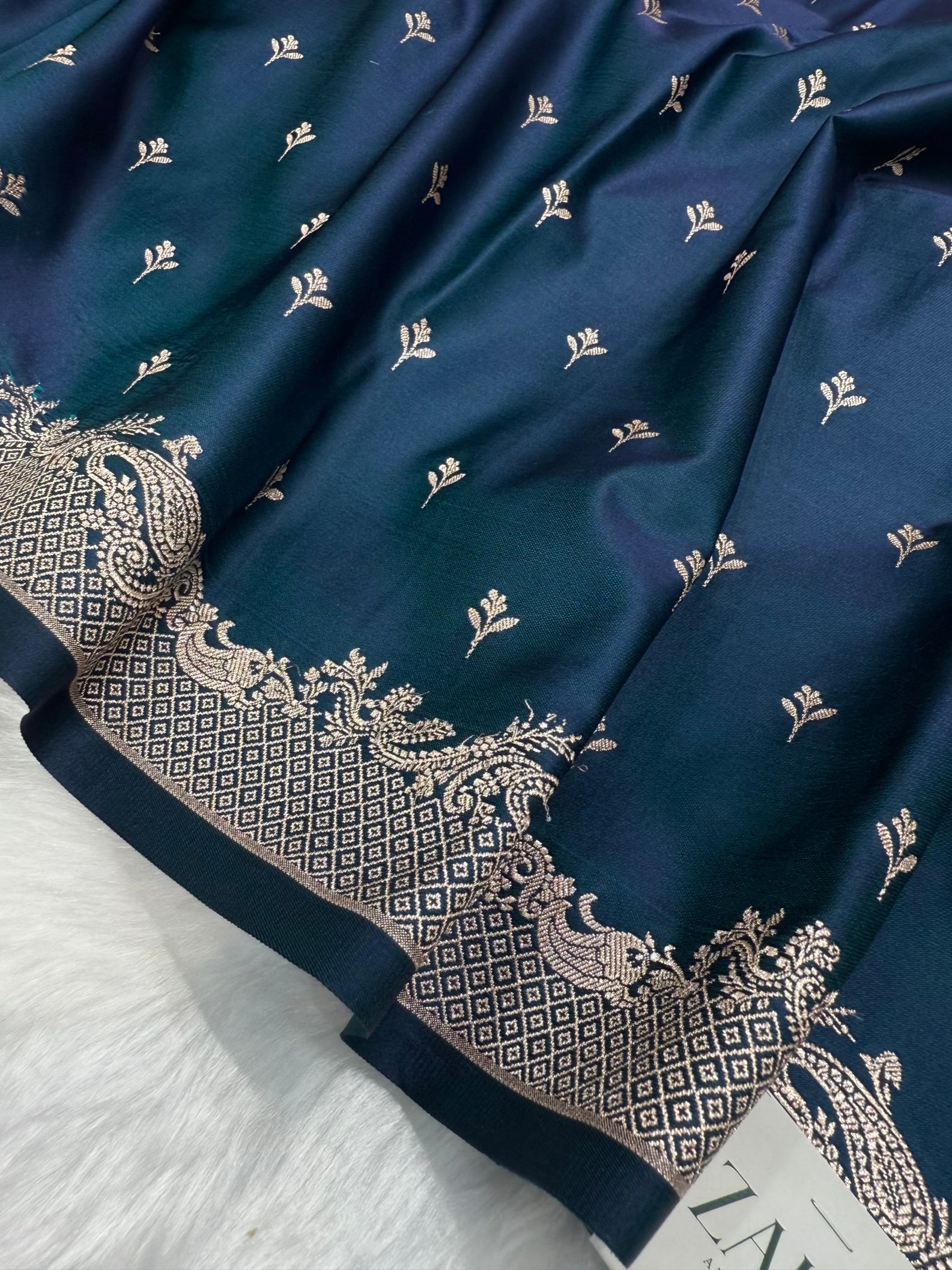 German Blue Floral Boota Mashru Silk Saree MSM 75