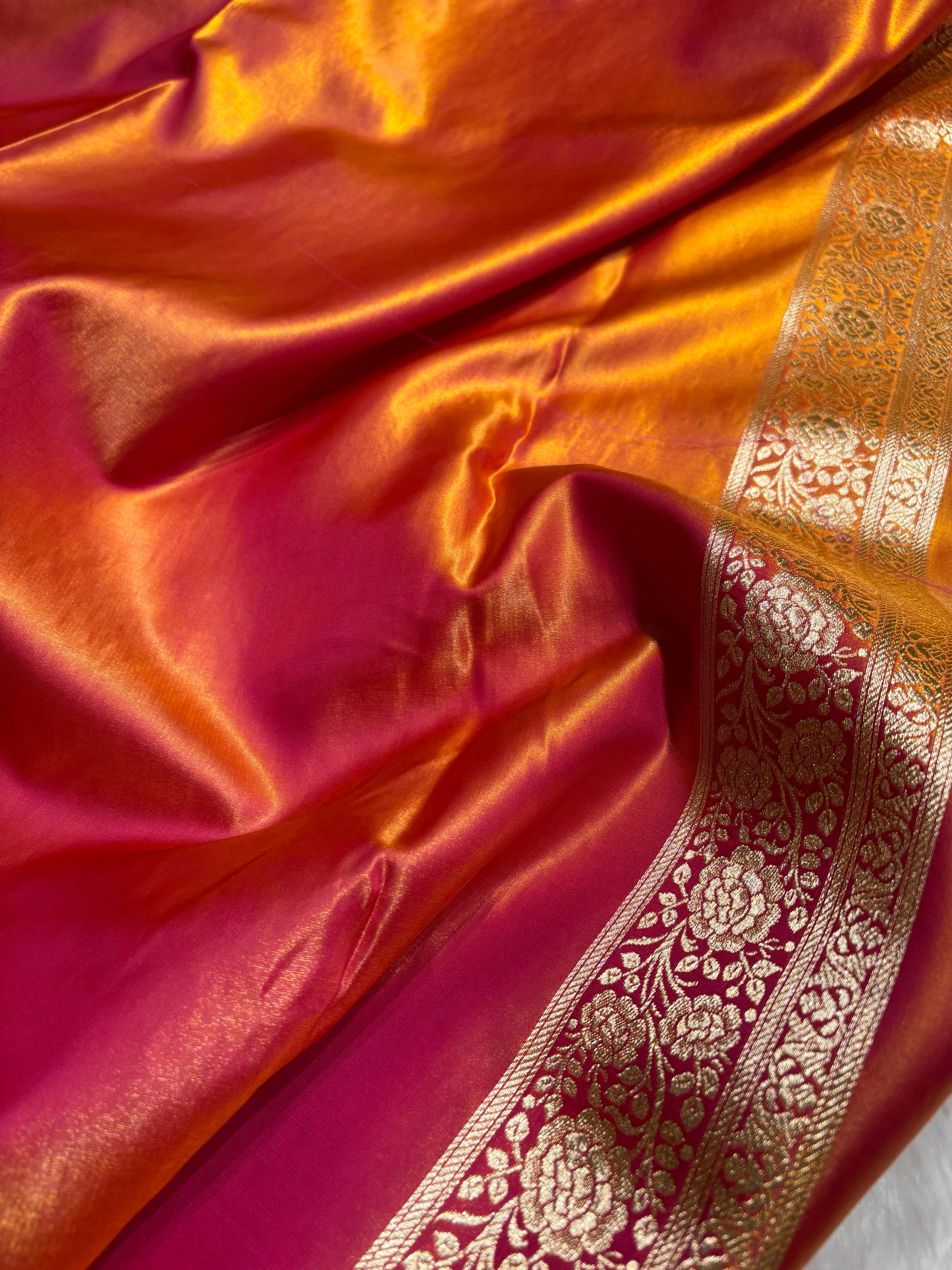 Light Weight Fire Gold shades Satin Silk Saree SS15