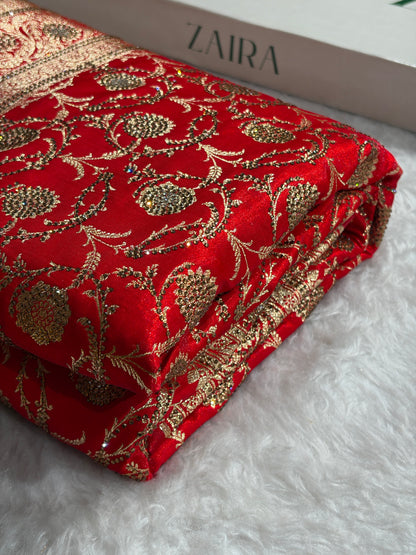 Banarasi Bridal Red Jaal with Swarovski Stone BSS13 (E)