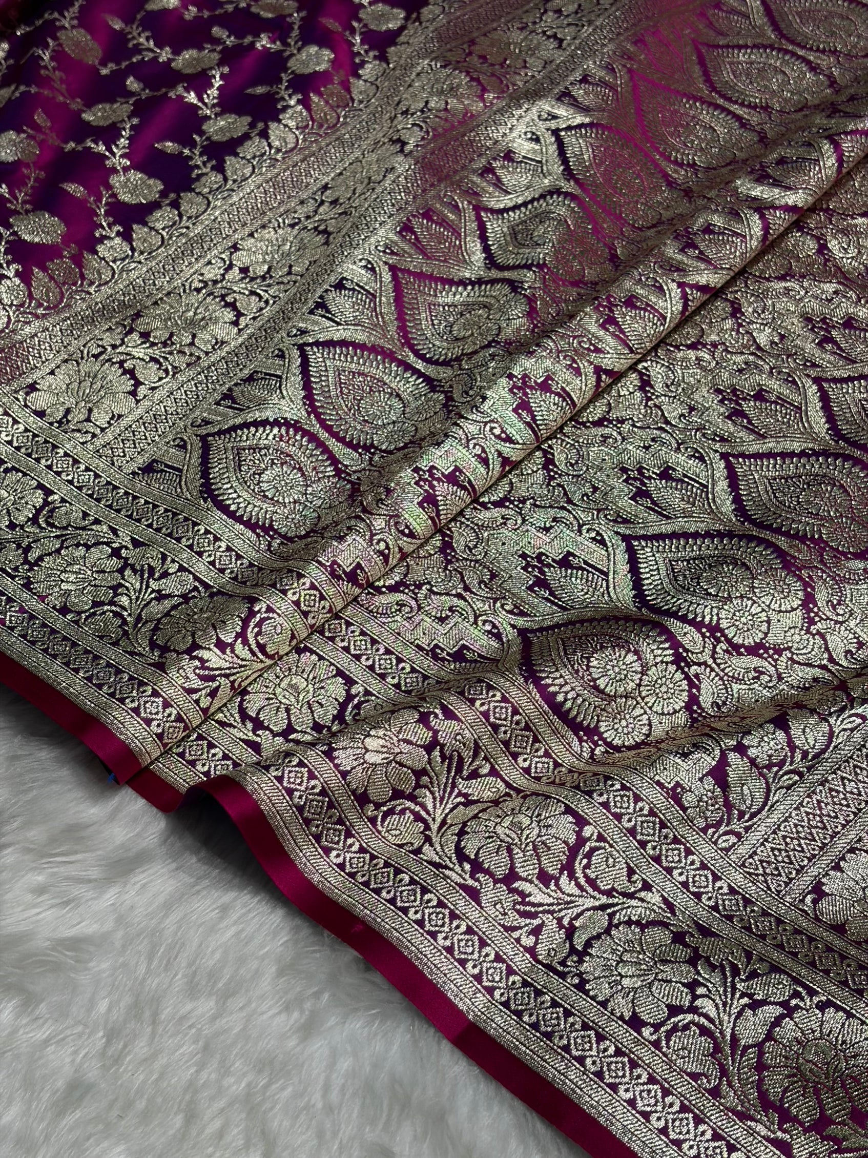 Cross Purple Jaal katan Silk Saree SK18