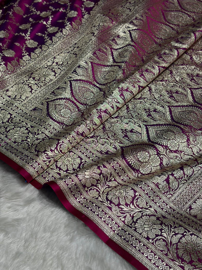 Cross Purple Jaal katan Silk Saree SK18