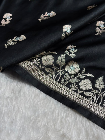 Banarasi Black Boota With Floral Border Mashru Silk Saree MSM-88