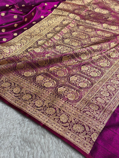 Wine Shades Boota Pattern Banarasi Satin Silk Saree SS45