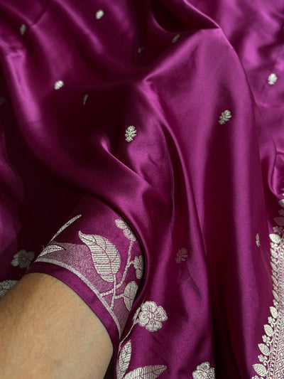 Wine Shades Floral Border Booti Mashru Silk Saree