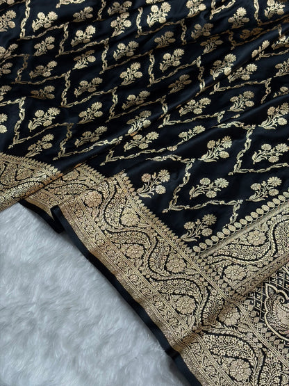 Black with Boota Pattern Satin Katan Silk Saree SK67
