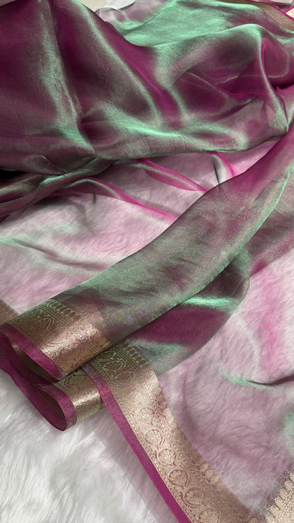 Cross Purple Shades Pure Tissue Silk Saree with Brocade Blouse PT-09