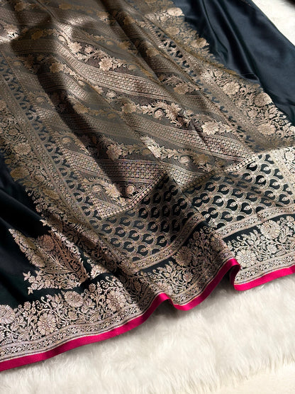 Dark Bottle Green Shades Floral Border Mashru Silk Saree MSM-59