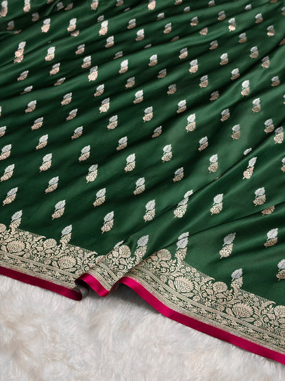 Bottle Green Shades Floral Booti Mashru Silk Saree MSM-69