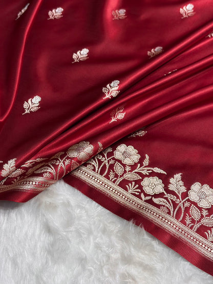 Maroon Boota With Floral Border Mashru Silk Saree MSM-85