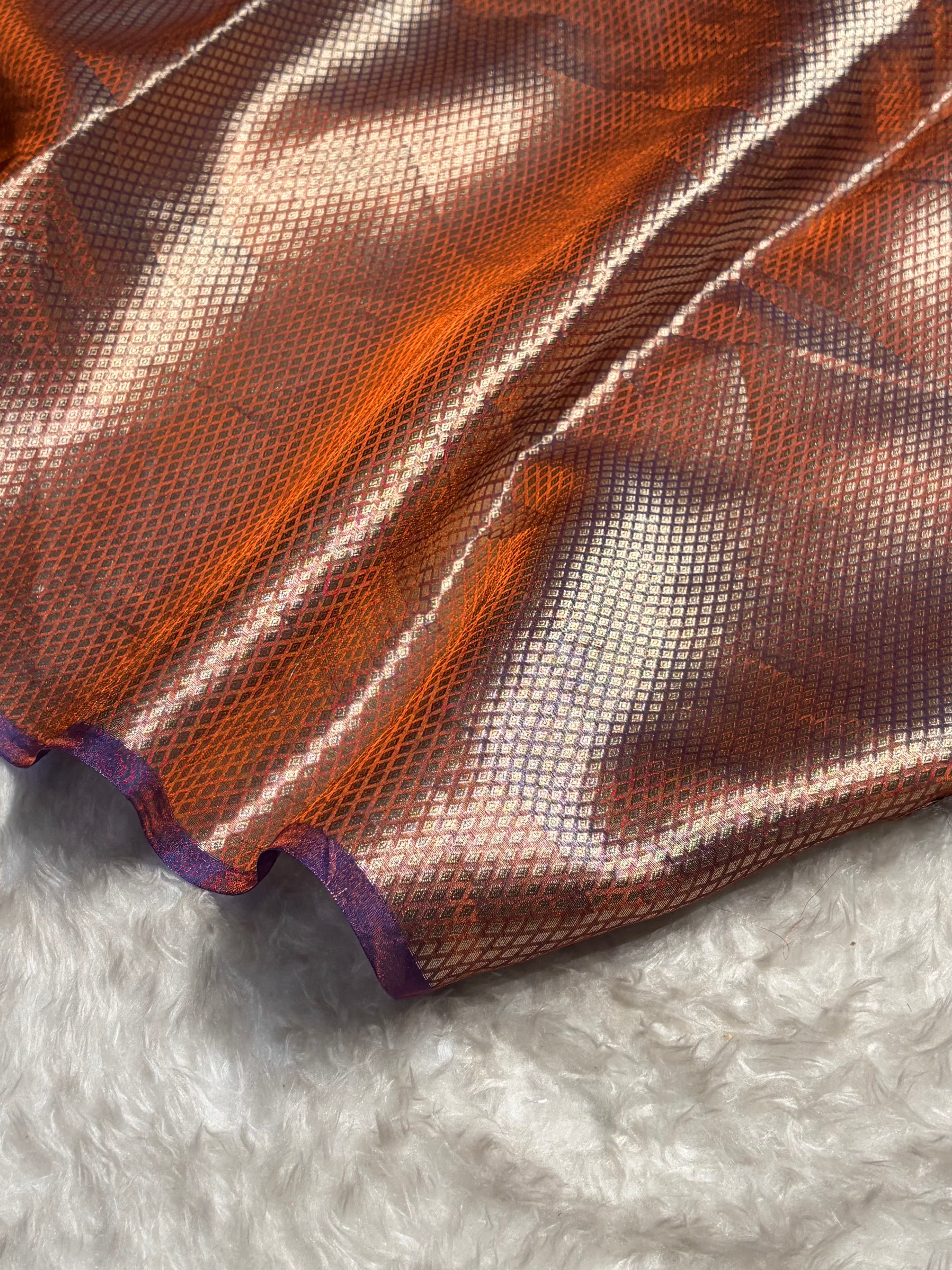 Rusty Purple Shades Pure Tissue Silk Saree with Brocade Blouse PT-08