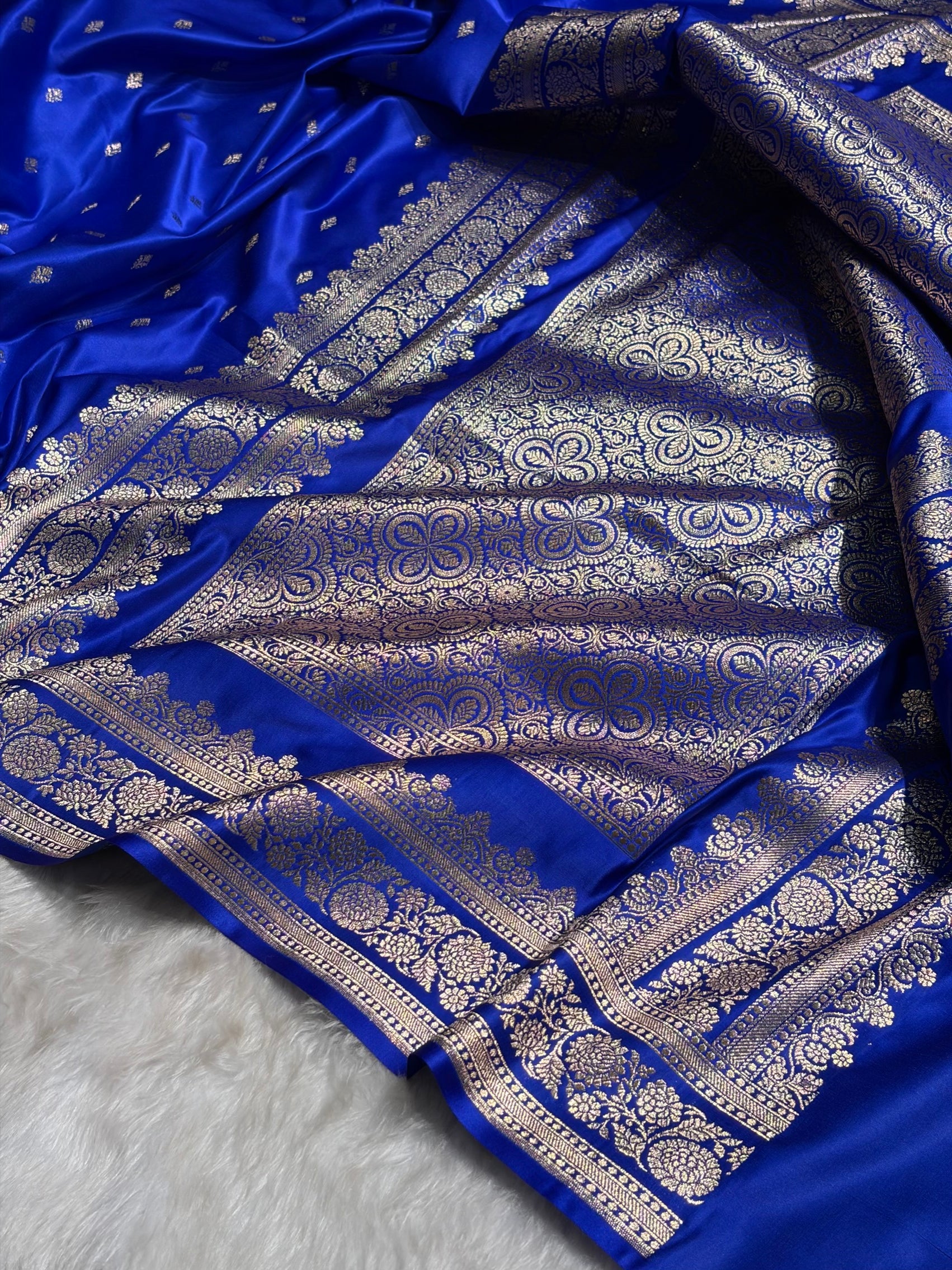 Royal Blue Booti Pattern Satin Katan Silk Saree SK51