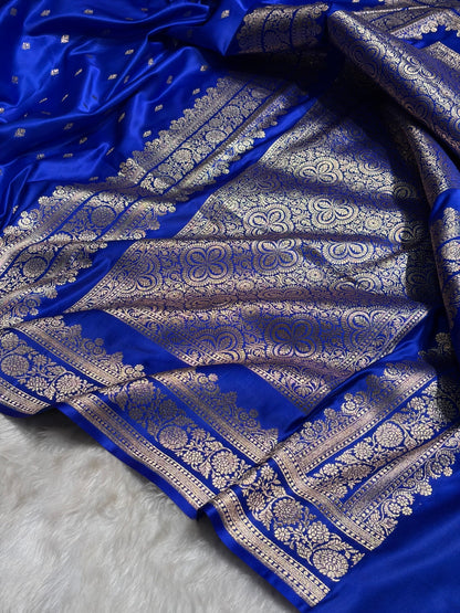 Royal Blue Booti Pattern Satin Katan Silk Saree SK51